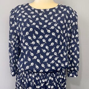 Vintage Midi Dress Size 14 REO Originals 30s Style Hat Print Drop Waist‎ Twee